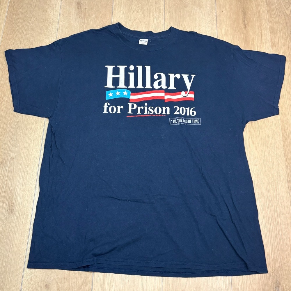 Infowars Hillary for Prison 2016 Shirt 2XL Navy Blue Gildan Political Alex Jones
